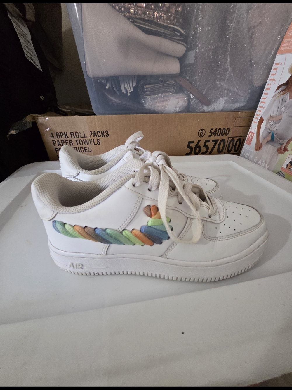 Kids White Sneakers with Rainbow Lace Swooch